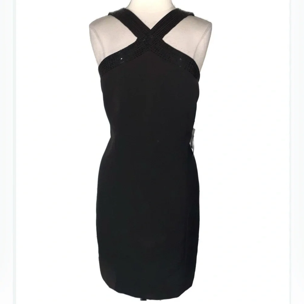Laundry by Shelli Segal Beaded Criss Cross Halter Dress Black Size 4